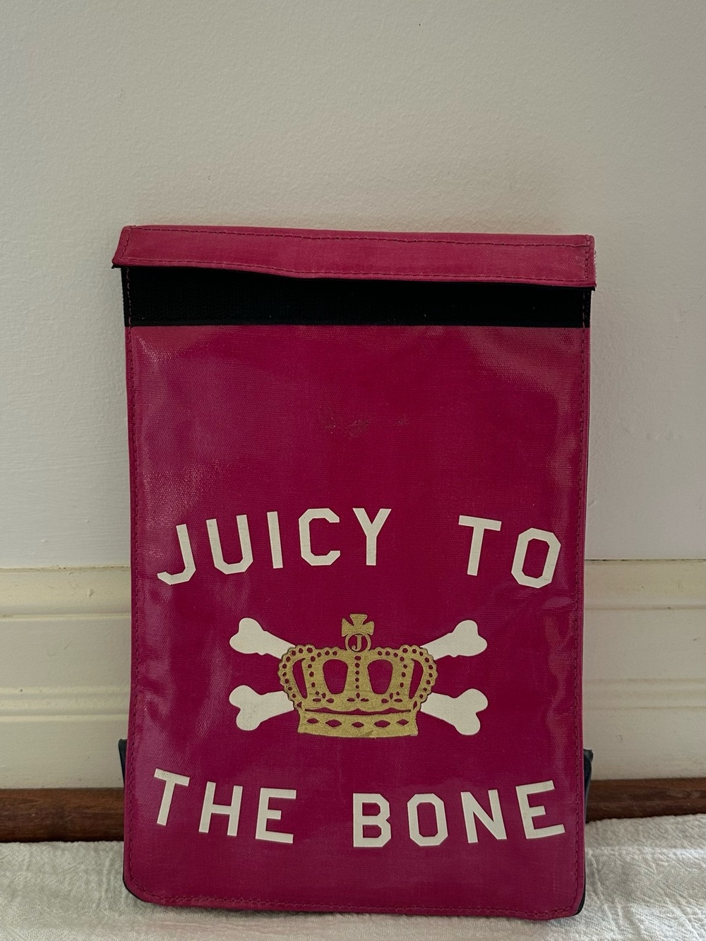 Juicy Couture Fuchsia Fold-Top Tote with Crown & Bone Motif